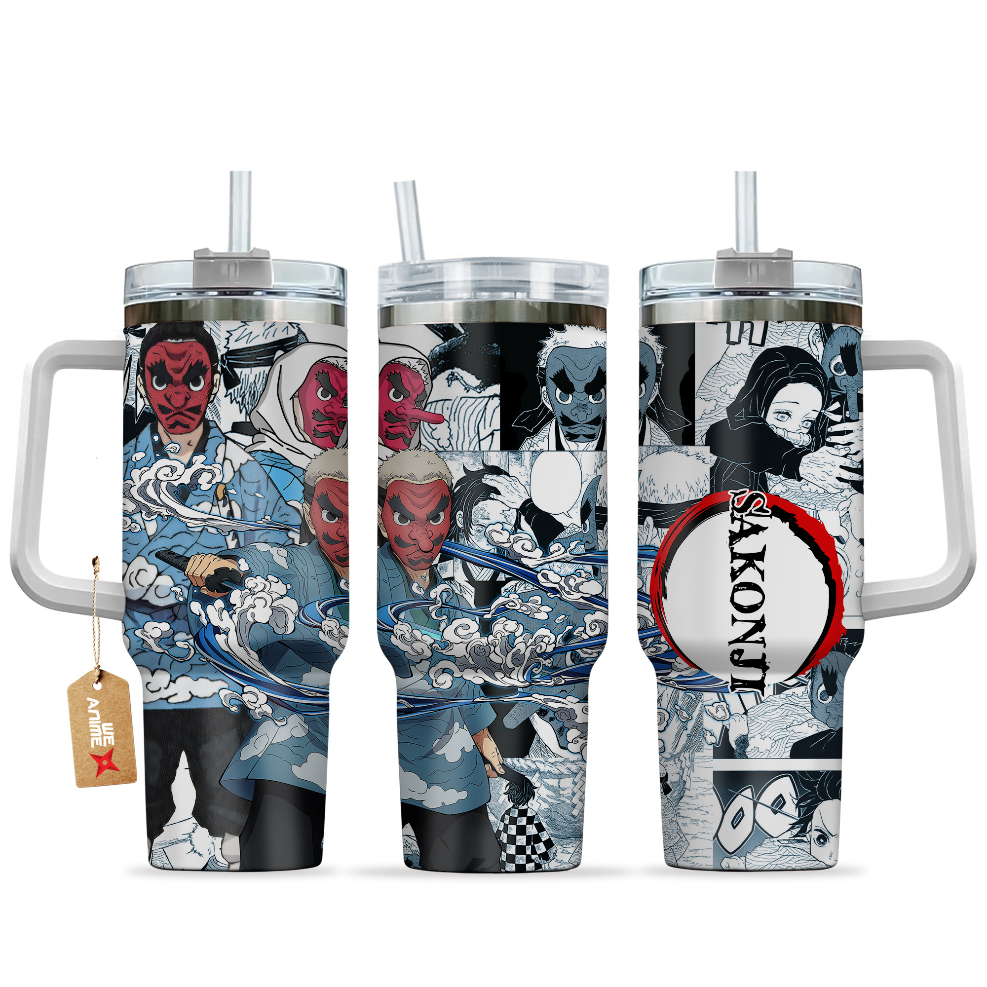 Sakonji Urokodaki 40oz Tumbler Cup With Handle Manga Art