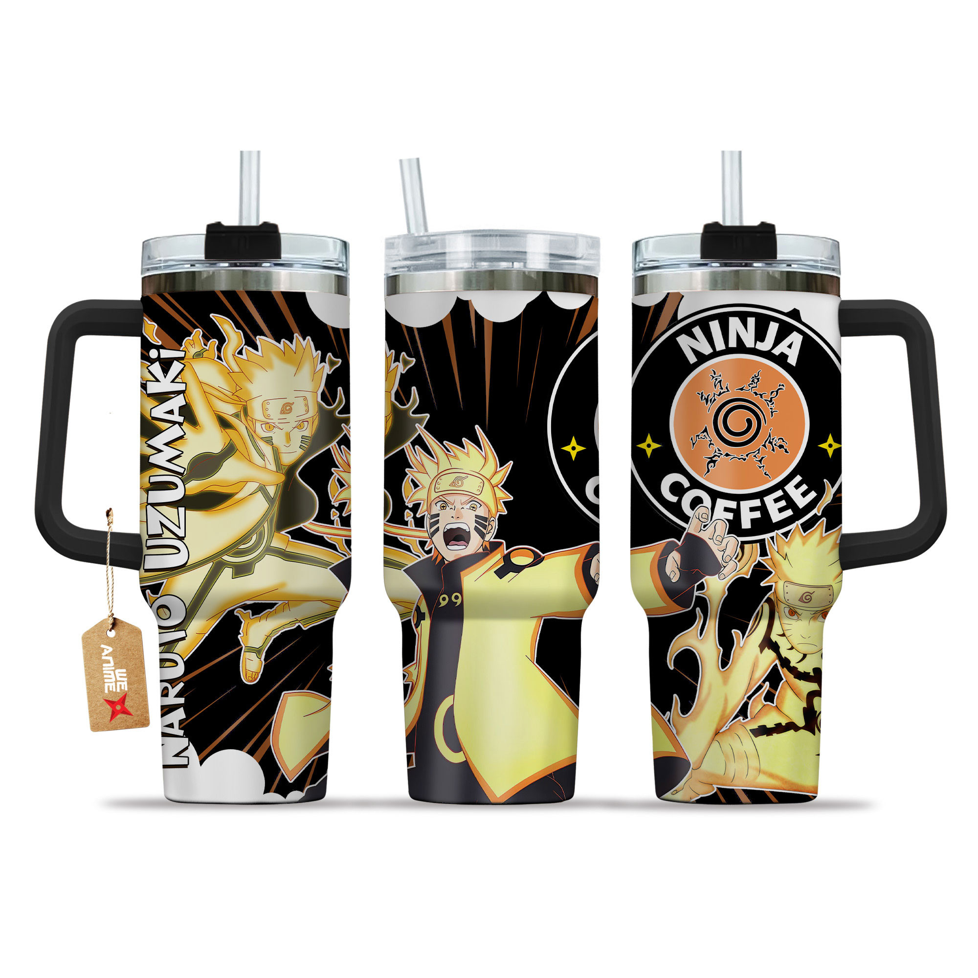 NRT Uzumaki Bijuu Mode Coffee 40oz Tumbler Cup With Handle