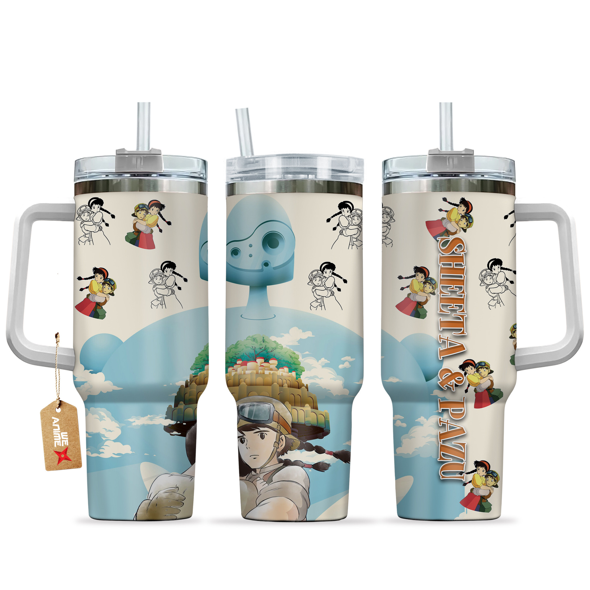 Sheeta and Pazu 40oz Tumbler Cup With Handle Mix Pattern