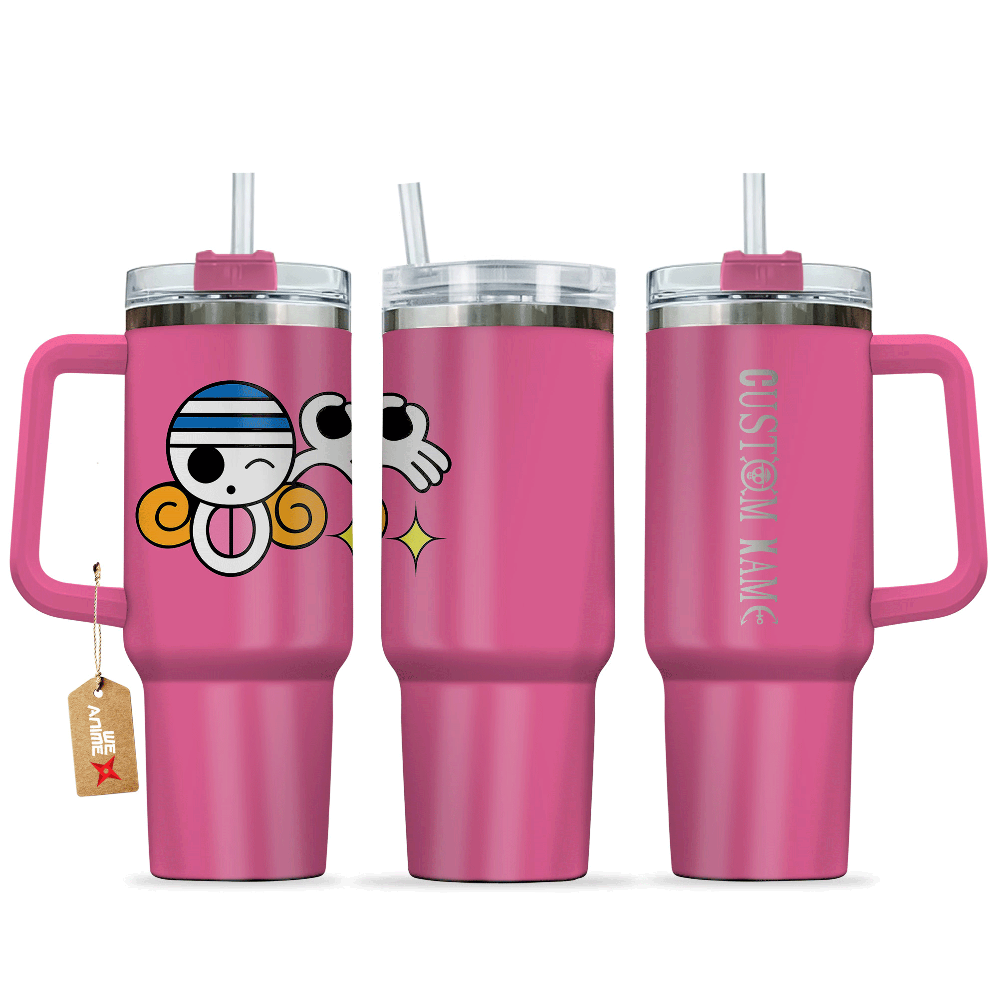 Nami 40oz Pink Tumbler Cup Handle Printed and Engraved