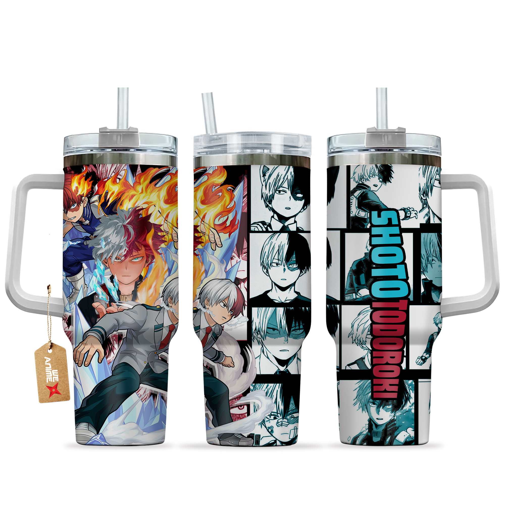 Shoto Todoroki 40oz Tumbler Cup With Handle Manga Art