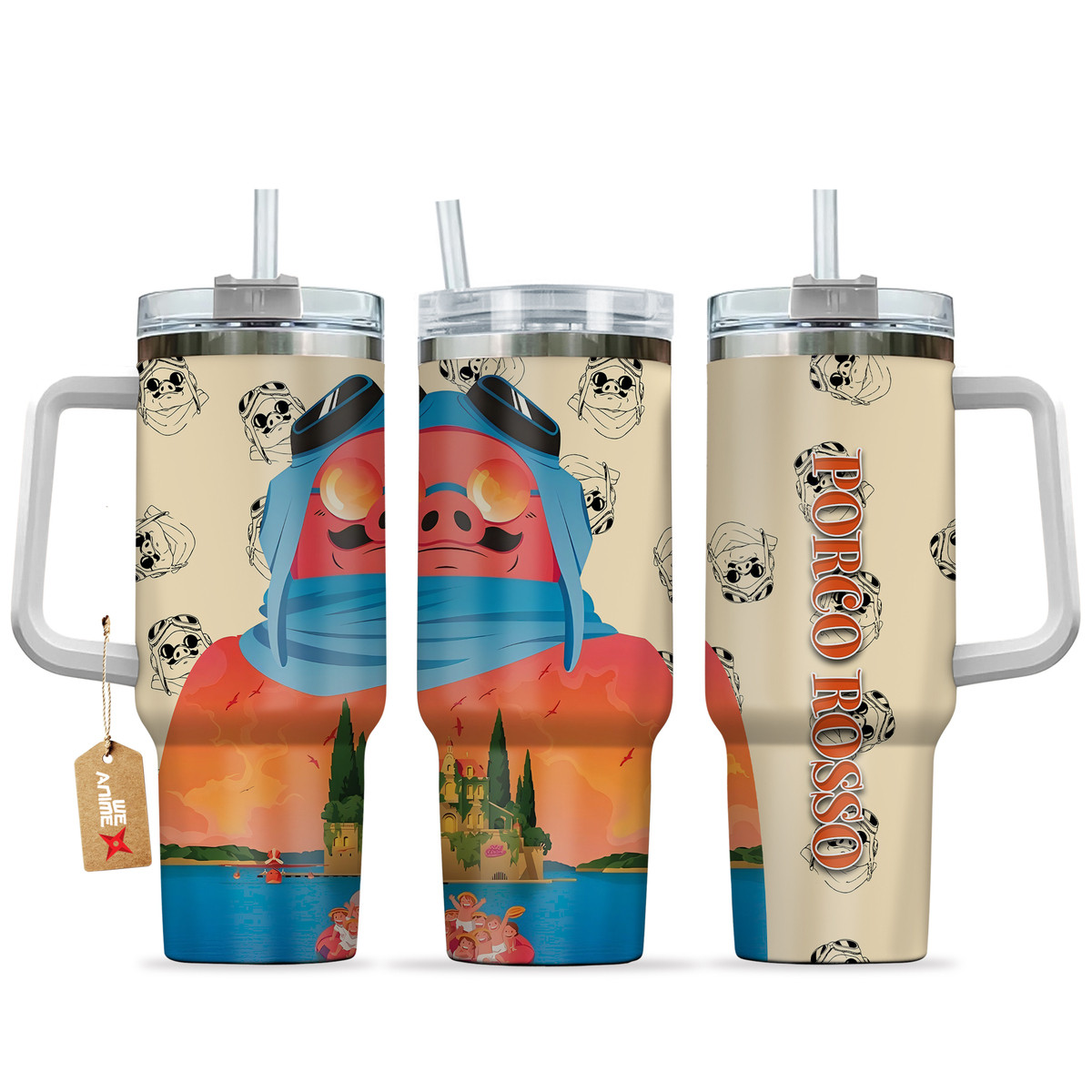 Porco Rosso 40oz Tumbler Cup With Handle Mix Pattern