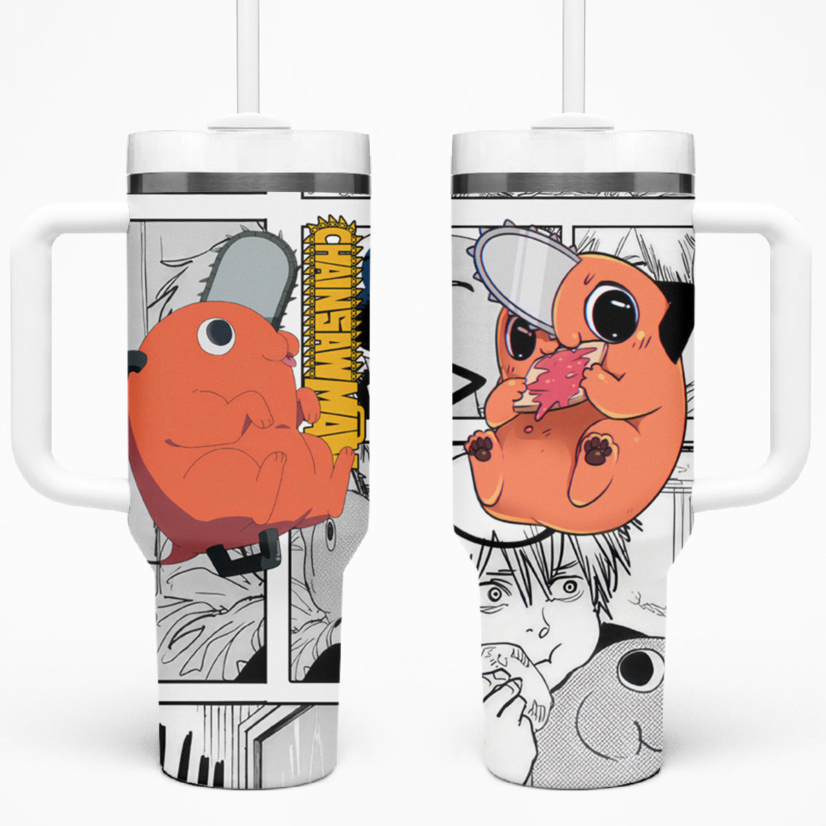 Pochita 40oz Tumbler With Handle Mixed Manga