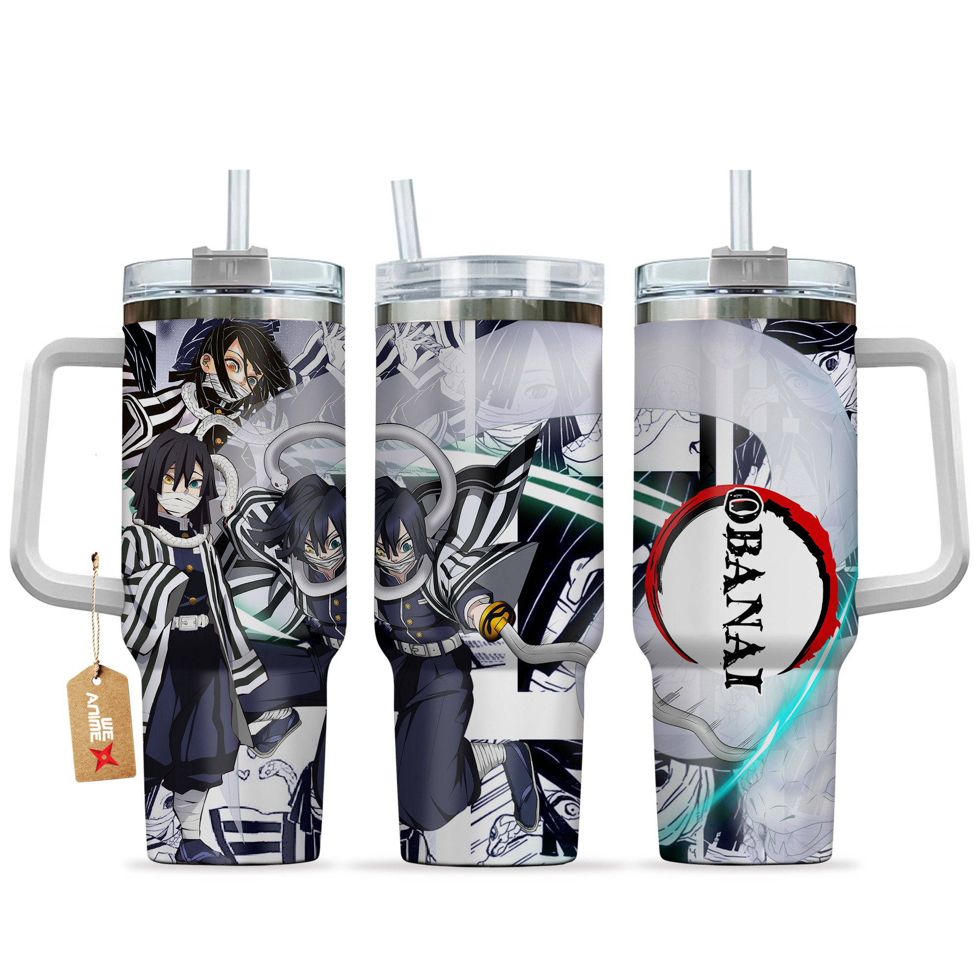 Obanai Iguro 40oz Tumbler Cup With Handle Manga Art
