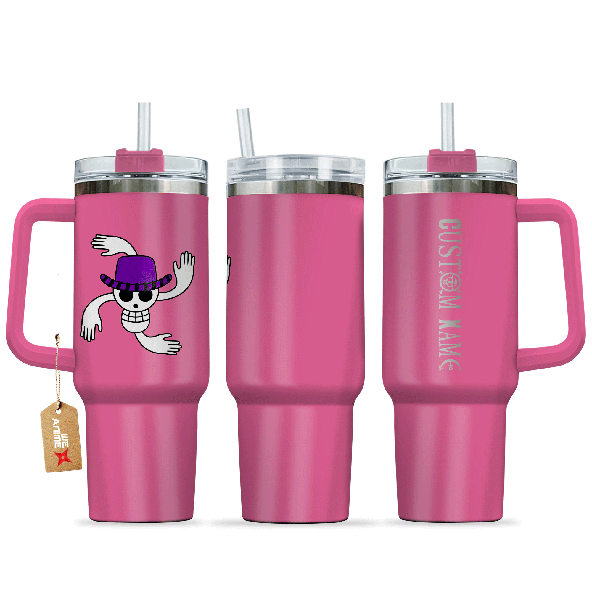 Nico Robin 40oz Pink Tumbler Cup Handle Printed and Engraved