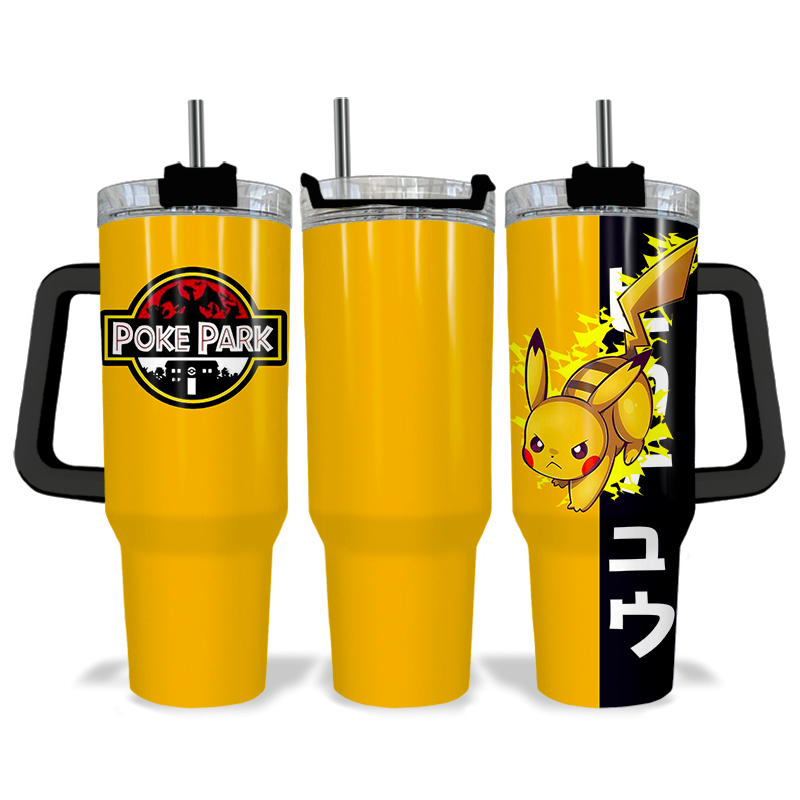 Pikachu Pokemon Coffee 40oz Tumbler With Handle | Exclusive Design