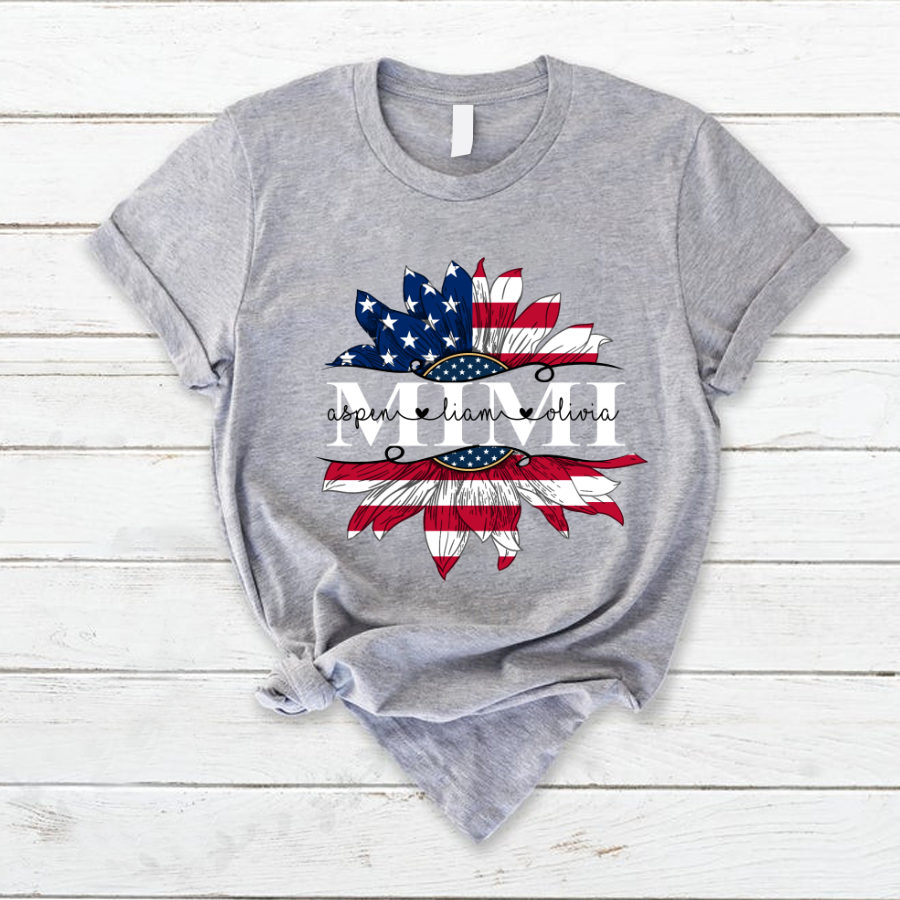 Mimi And Grandkids Sunflower Flag American T-Shirt