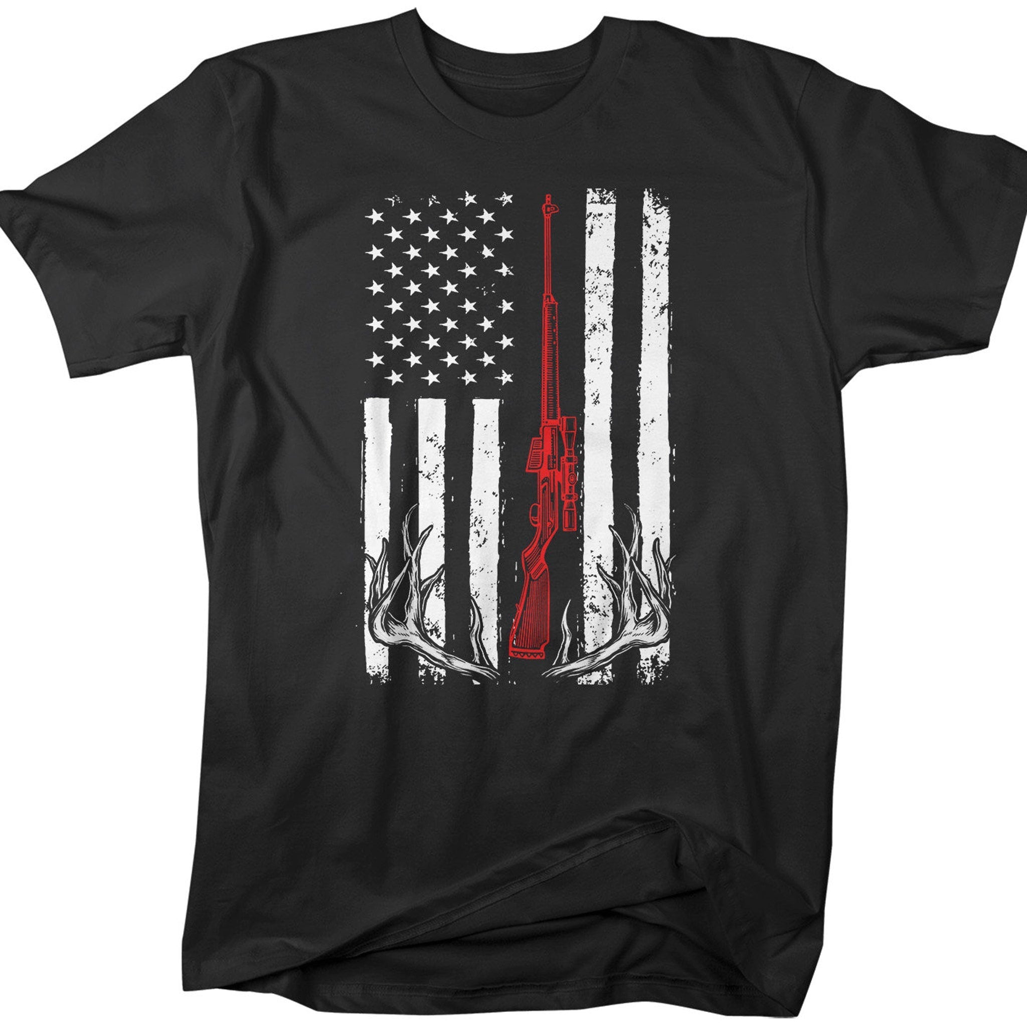 Men's Deer Hunting T Shirt Rack Shirt Hunter Shirt Hunter Gift U.S. Flag T Shirt Woodsman Shirt Hunting Gift Unisex Man