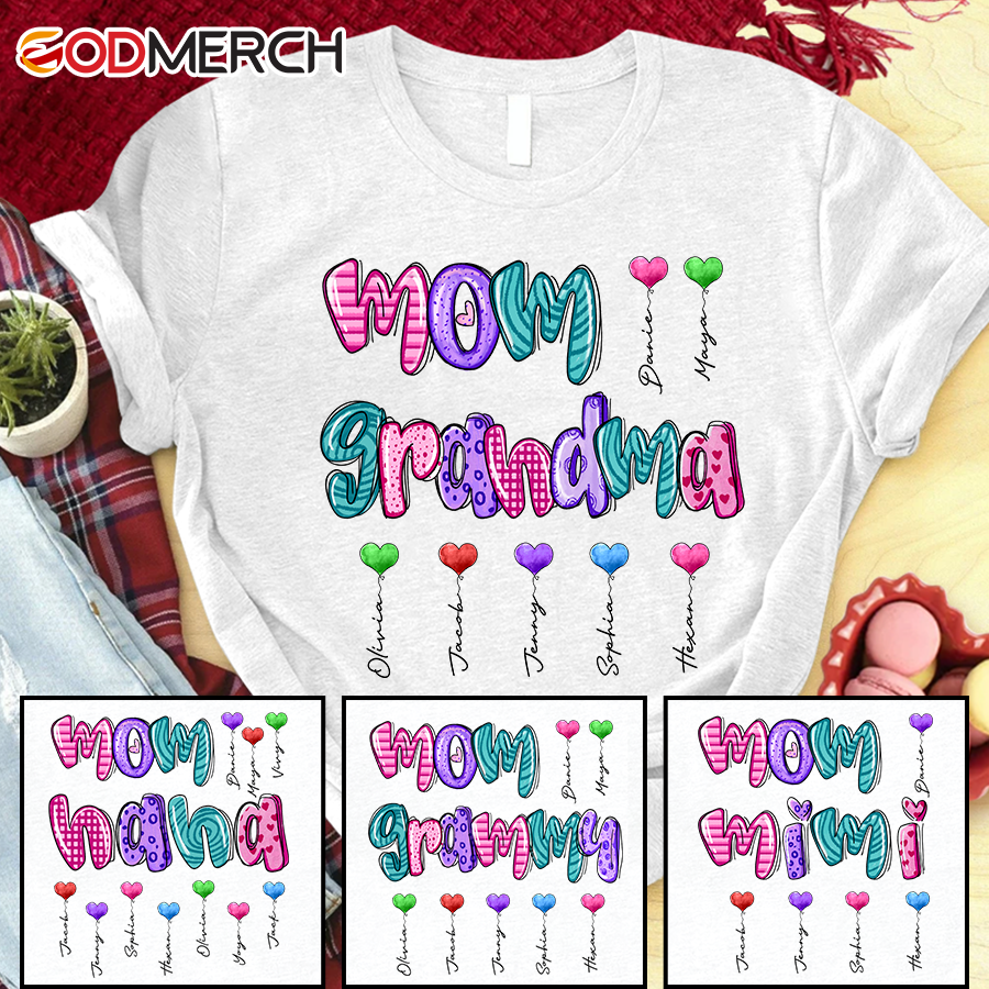 Mom Grandma Colorful Heart Balloon Personalized CTH01 T-Shirt