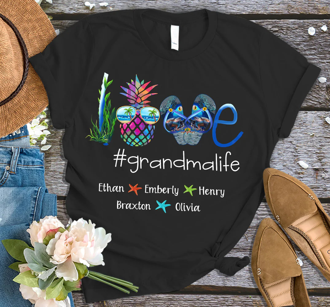 Love grandma life summer kids names T Shirt