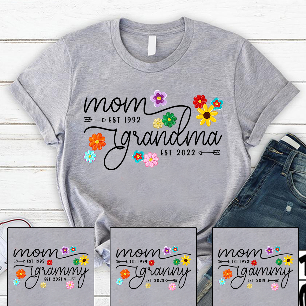 Mom Grandma Est Flower Color With Grandkids, Gift For Grandparents