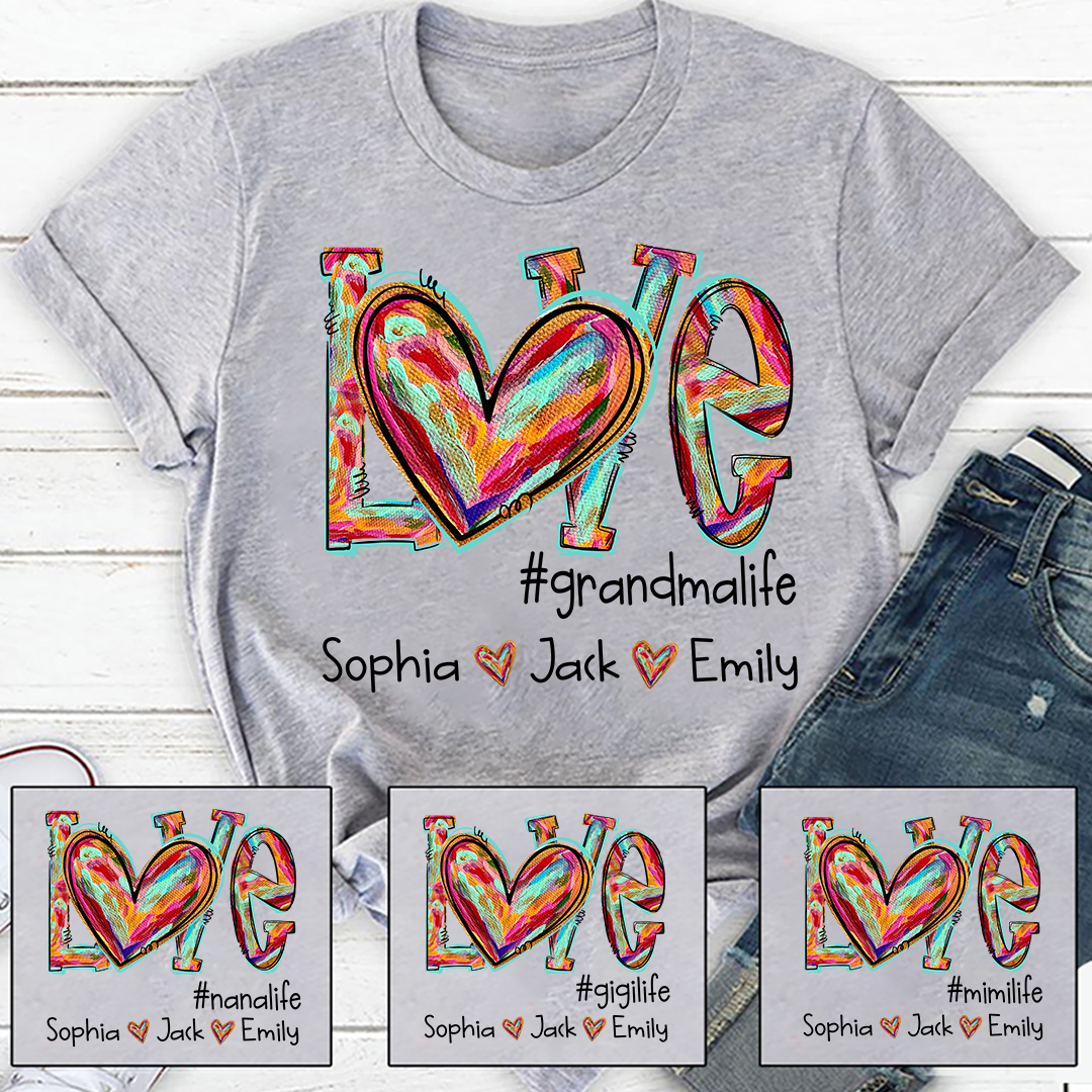Love Colorful painted hearts And Grandkids T-Shirt