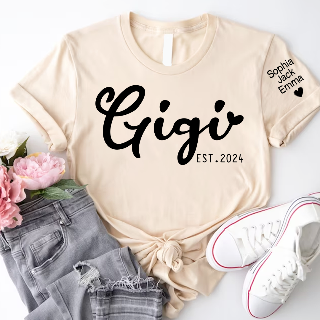 Personalized Gigi, Nana, Mimi Name And Kids Name Valentines T-Shirt