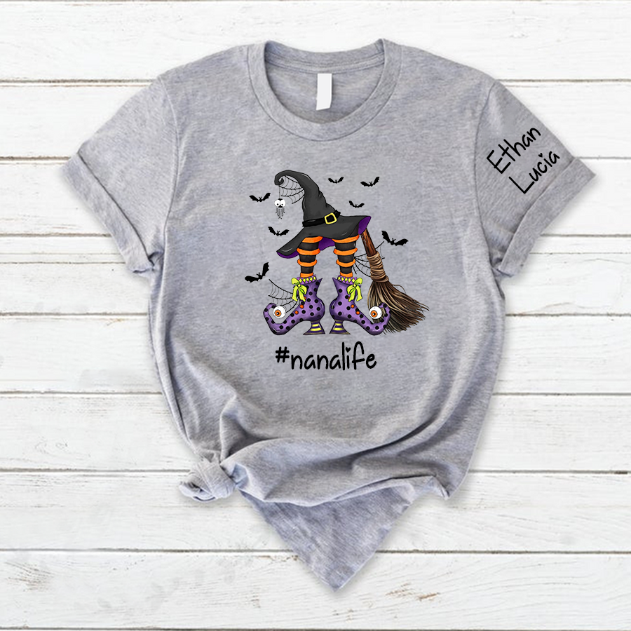 Personalized Nana Witch Shirt, Custom Nana Shirt with Grandkids Names, Fall Halloween T - Shirt 7