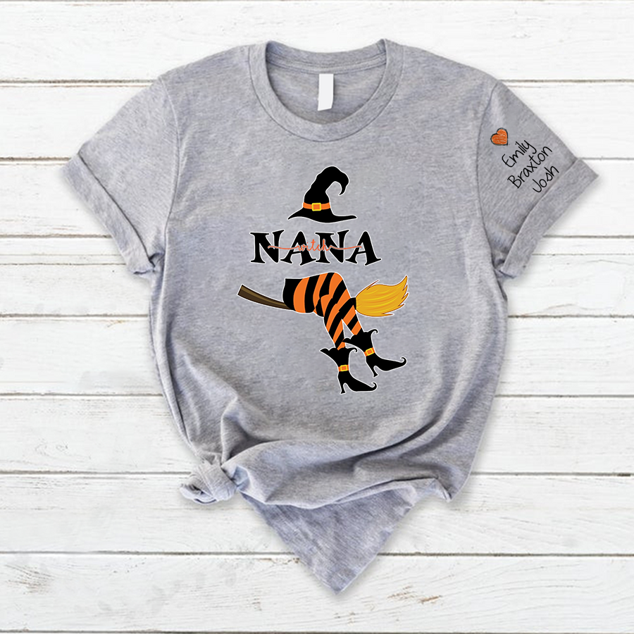 Personalized NaNa Witch Shirt, Custom NaNa Shirt with Grandkids Names, Fall Halloween T - Shirt 4