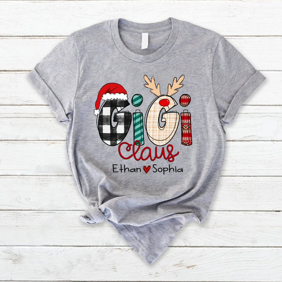 Godmerch Personalized Gigi Claus Heart Kids Christmas 2023 T-Shirt