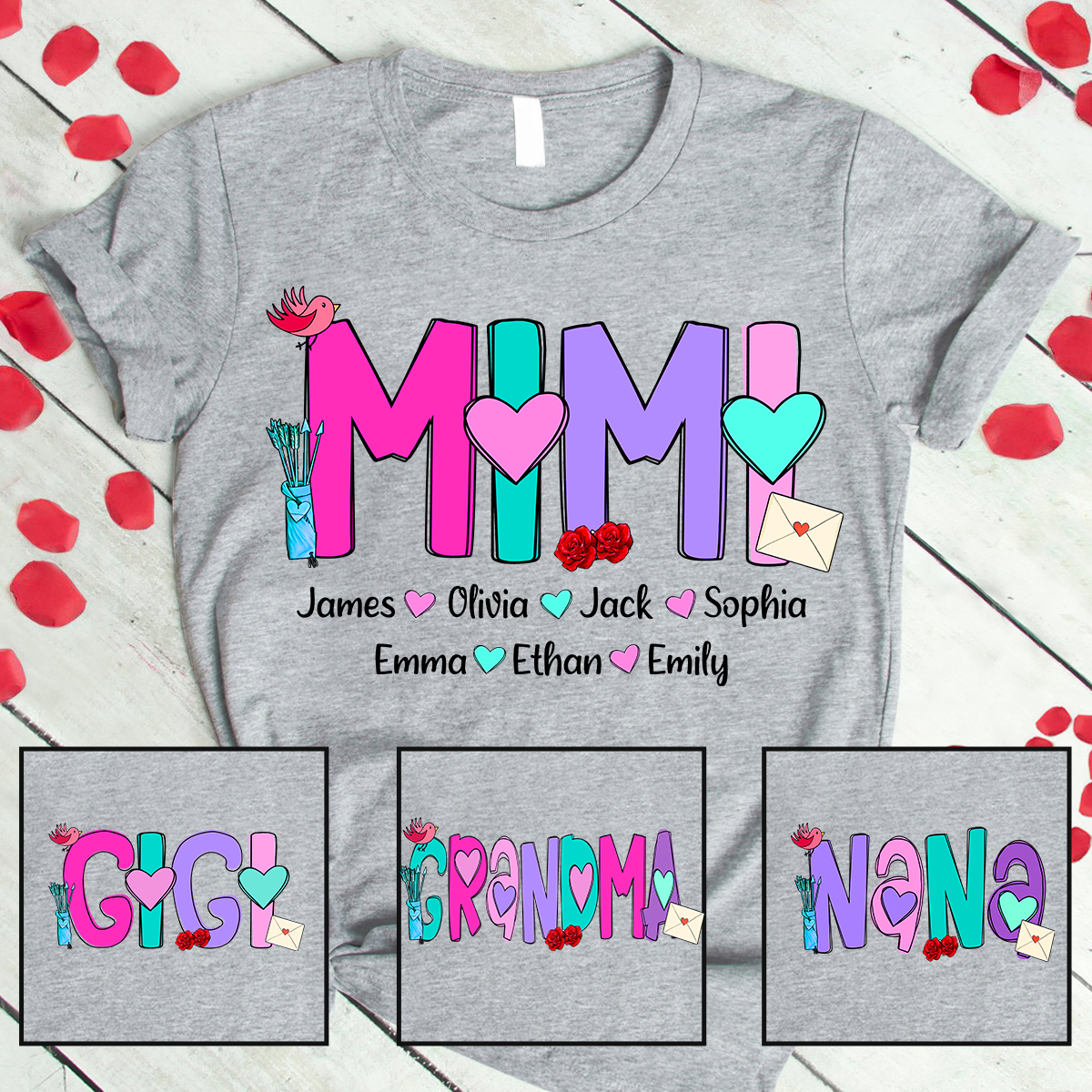Mimi Valentine Day, Custom Mimi With Kids, Gift For Grandma T-Shirt