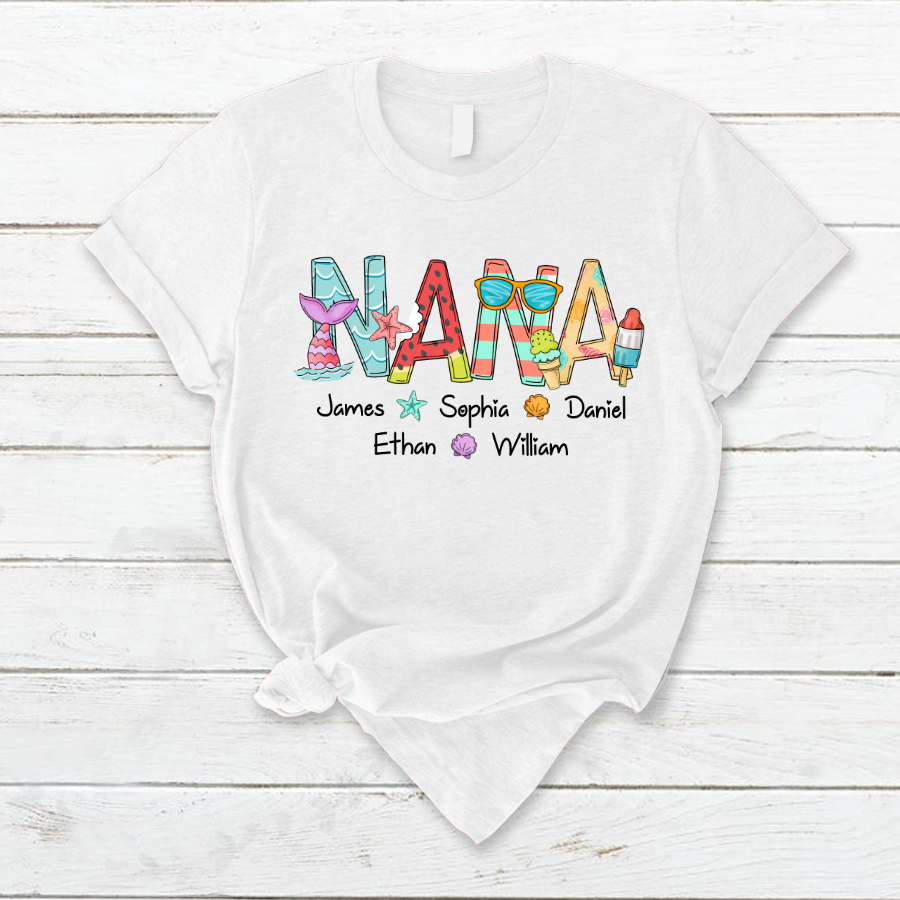 Nana Beach Summer Shirt, Custom Nana & Kids, Grandma Gift Summer TH T-Shirt