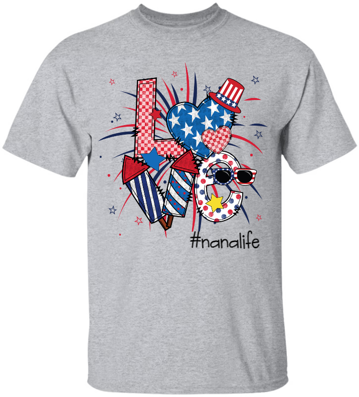 Love Heart Nana Life American Flag T-Shirt