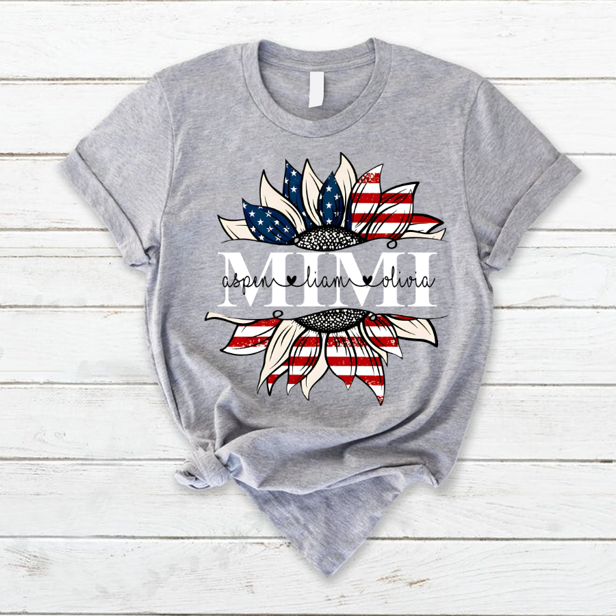 Mimi And Grandkids Sunflower Independence T-Shirt