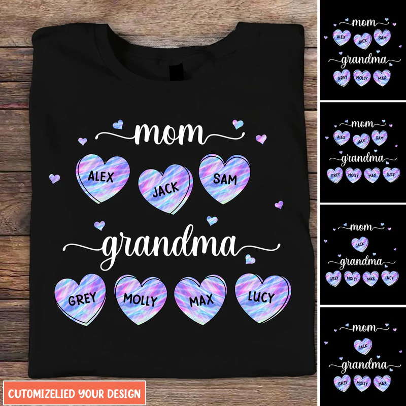 Mom Grandma Hologram Sweet Heart Personalized T-Shirt