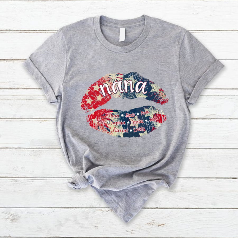 Nana Grandma American Flag Lips T-Shirt