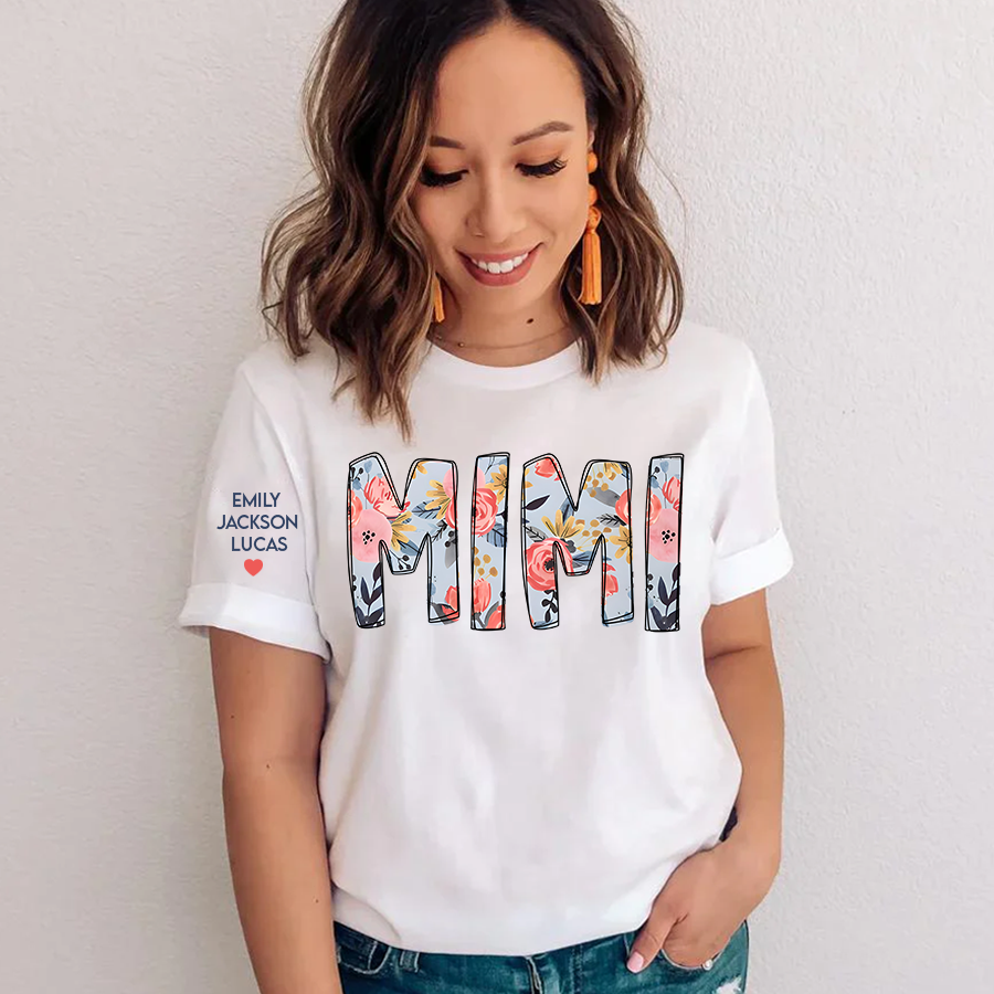 Mimi Pattern Flower with grandkids mother's day T-Shirt