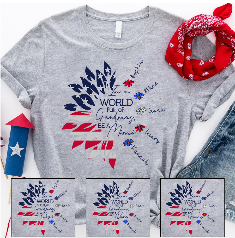 Mimi Sunflower 4th July And Grandkids T-Shirt