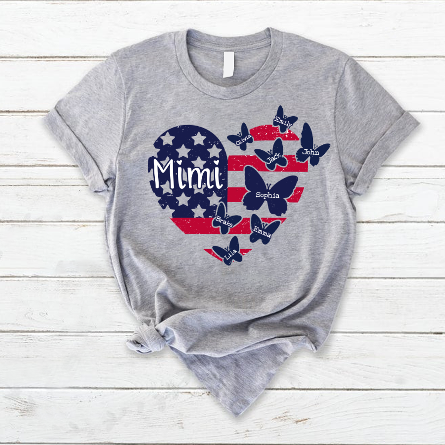 Mimi Butterfly American Flag Heart 4th july CL01 T-Shirt