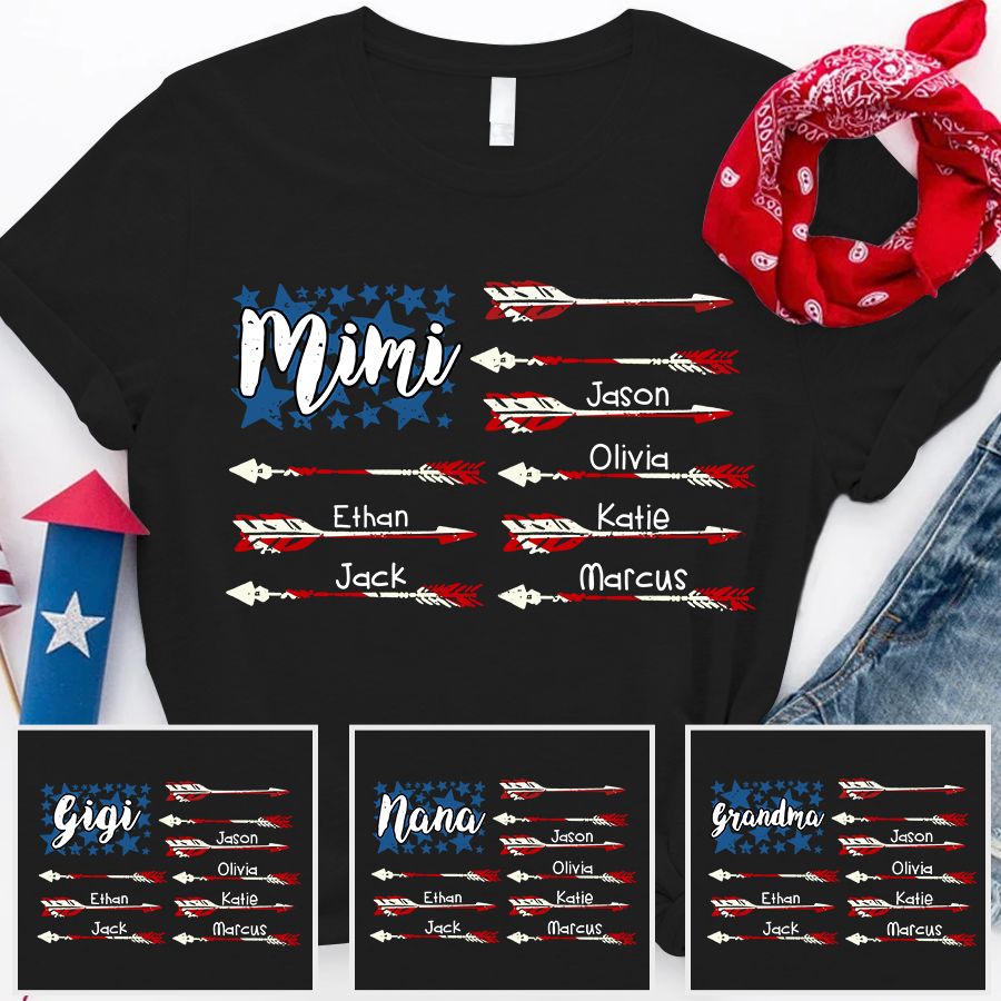 Mimi american flag with grandkids CL01 T-Shirt