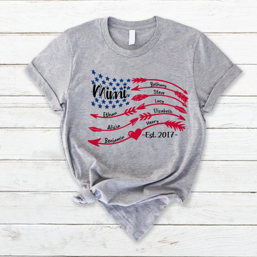 Mimi And Grandkids Est American Flag T-Shirt