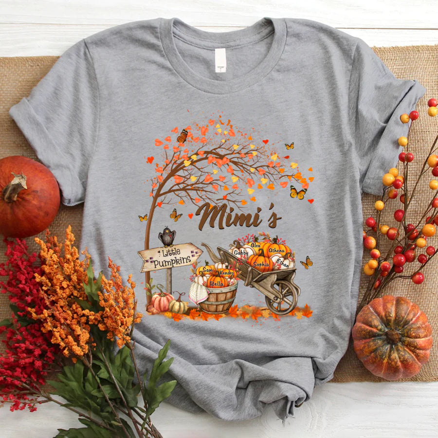 Mimi's Little Pumpkins With Grandkids Wheelbarrow T-Shirt