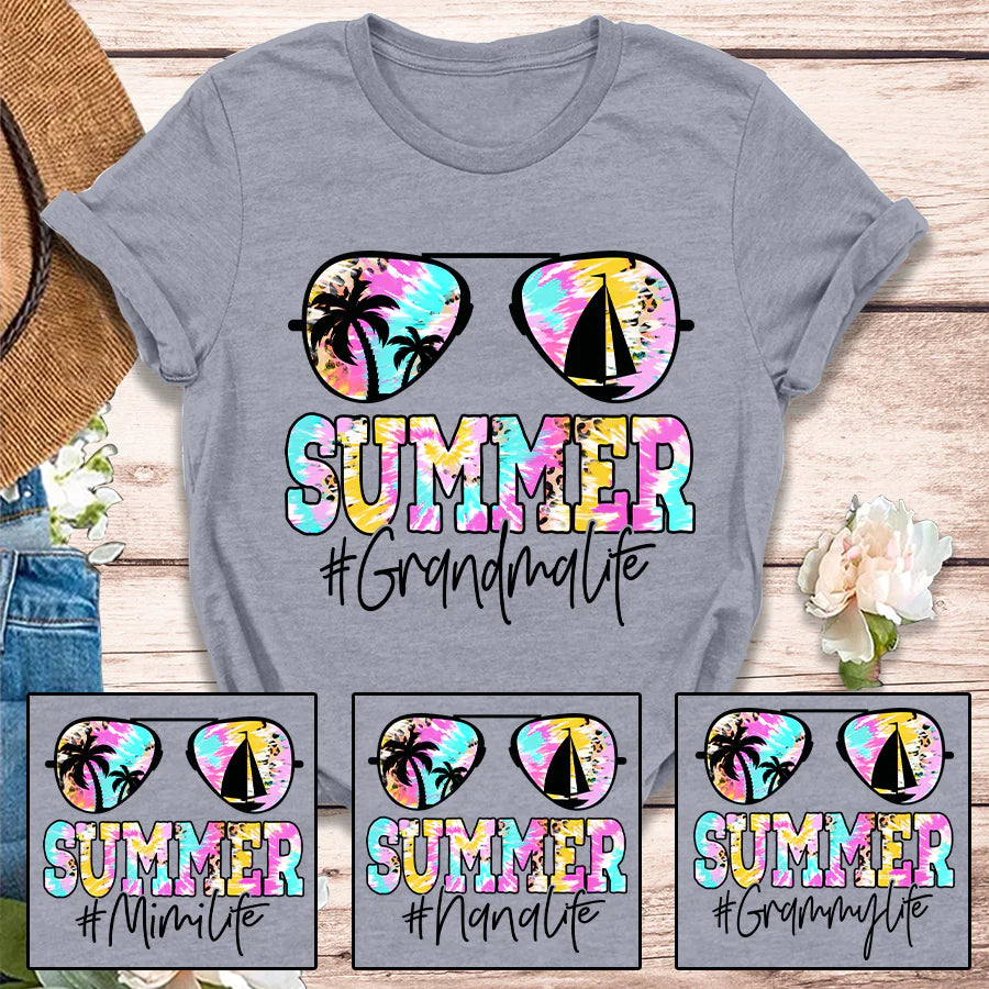 Leopard and Tie Dye Glassed Summer Grandma Life CTH01 T-Shirt