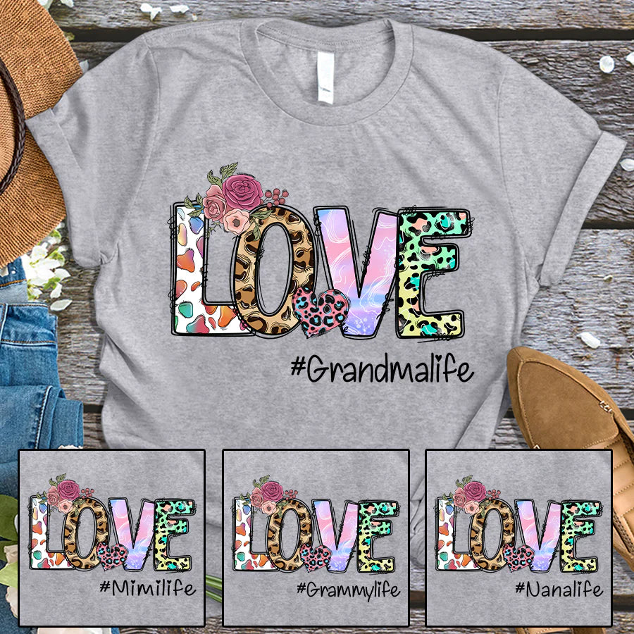 Love GrandmaLife Flower Heart Leopard CTH01 T-Shirt