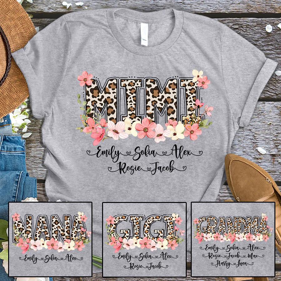 Leopard Floral Mimi With Grandkid CTH01 T-Shirt