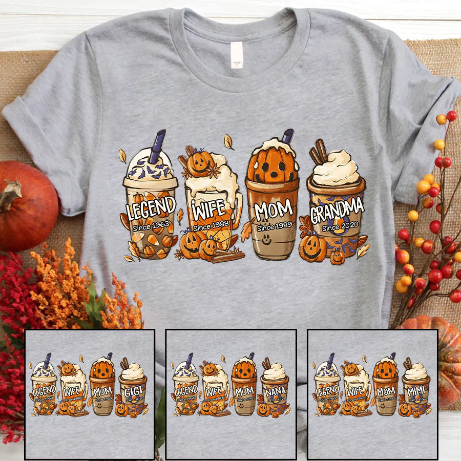 Legend Wife Mom Grandma Fall Coffee Pumpkin Halloween CTH01 T-Shirt