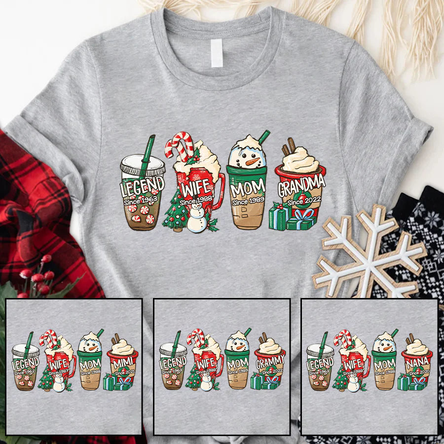 Legend Wife Mom Grandma Est Year Christmas Coffee CTH01 T-Shirt
