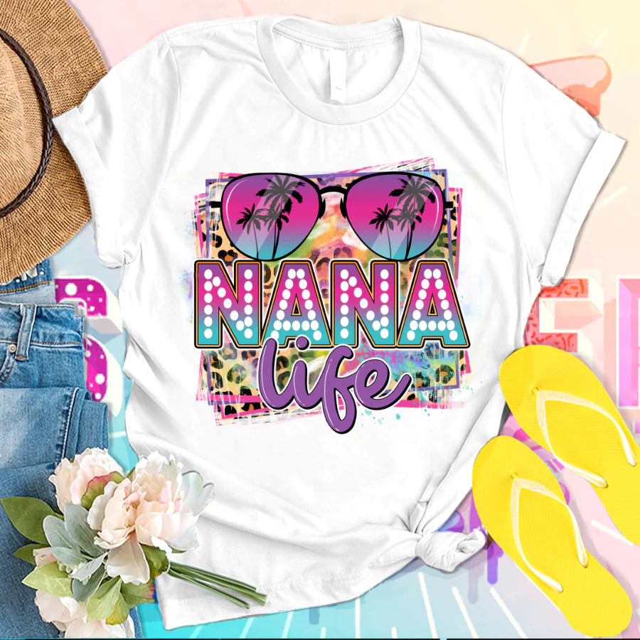 Nana Grandma Life Leopard Summer Vacation T-Shirt