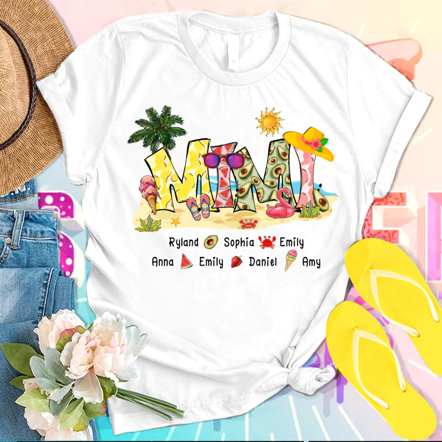 Mimi Grandma Summer Alphabet Kid Names T-Shirt