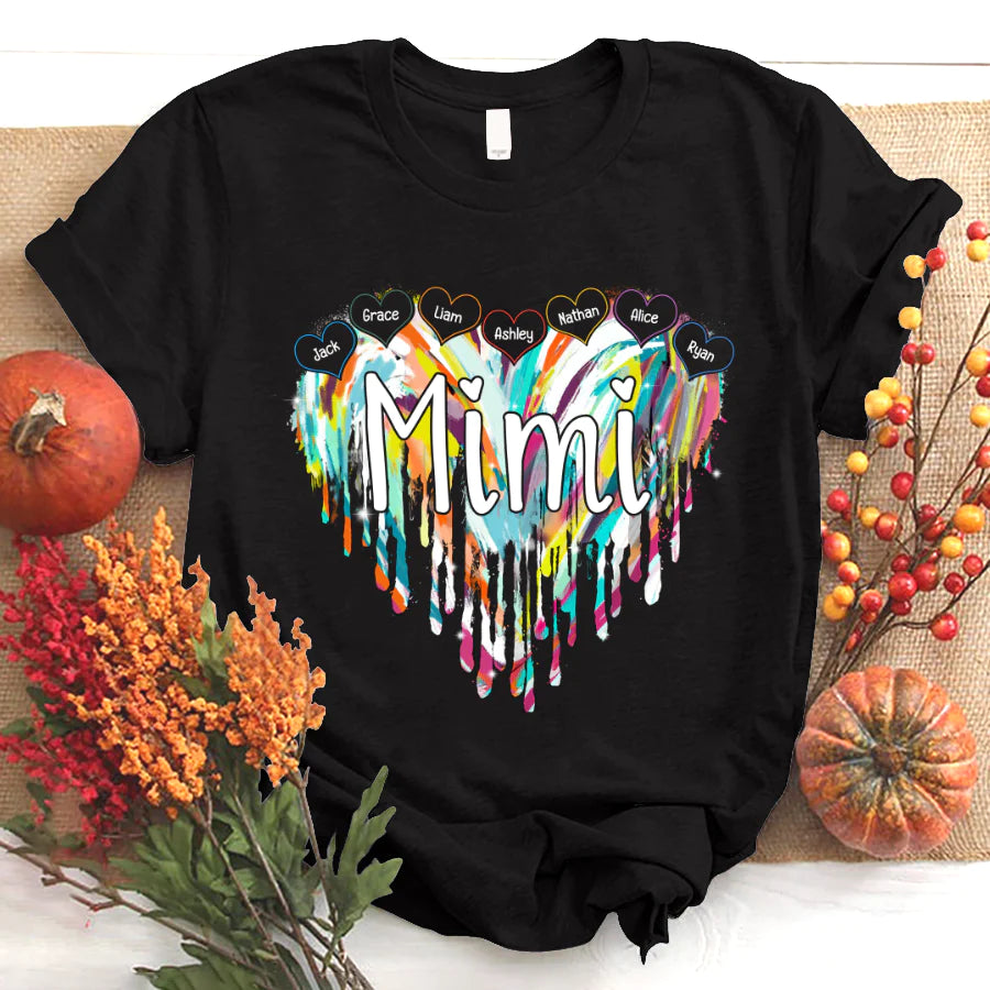 Mimi Hearts Fall Autumn Color Clipart Grandkids Name T-Shirt