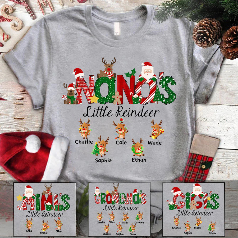 Nana's Little Reindeer Christmas Alphabet Doodle T-Shirt