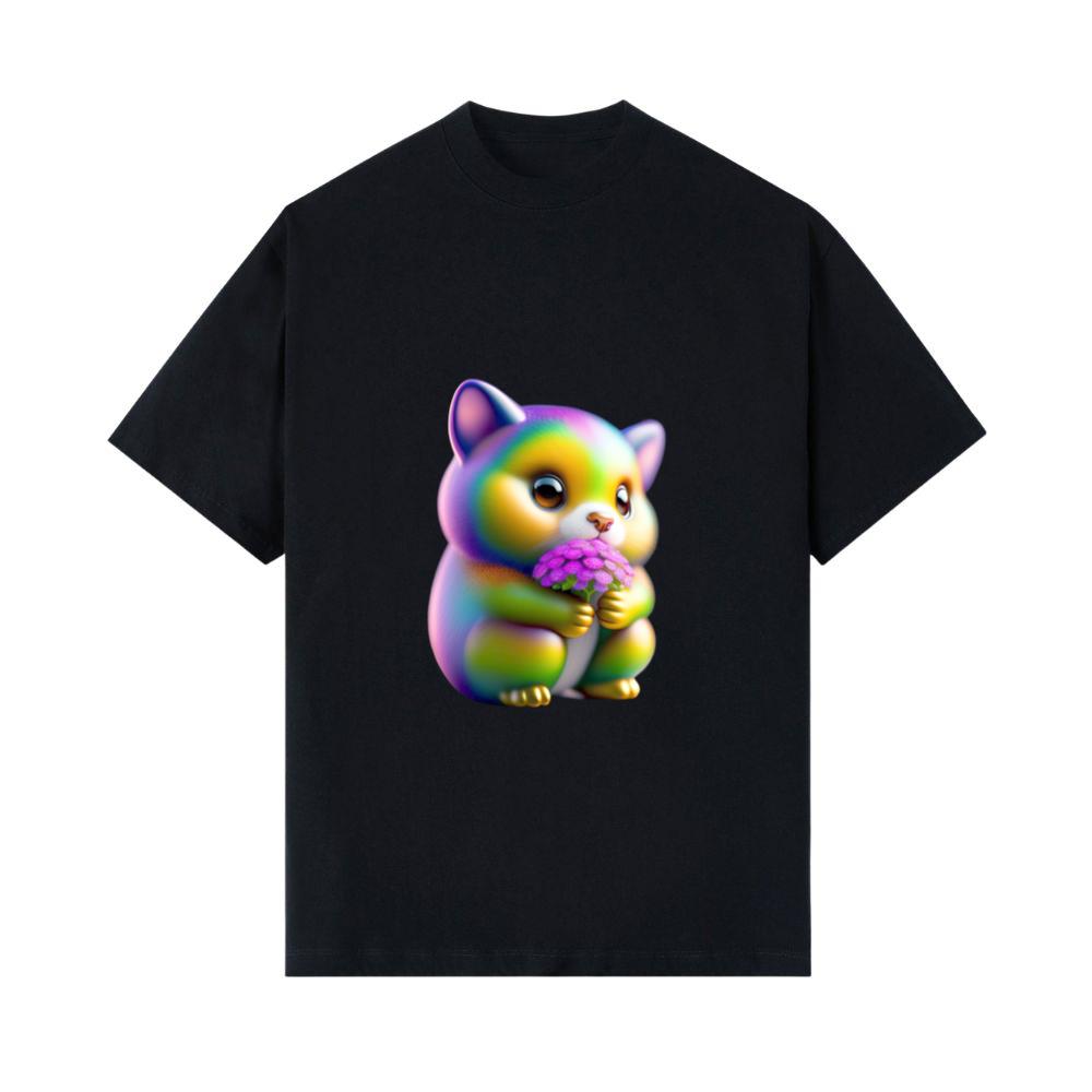3D Little charming cartoon animal with a flower T- Shirts