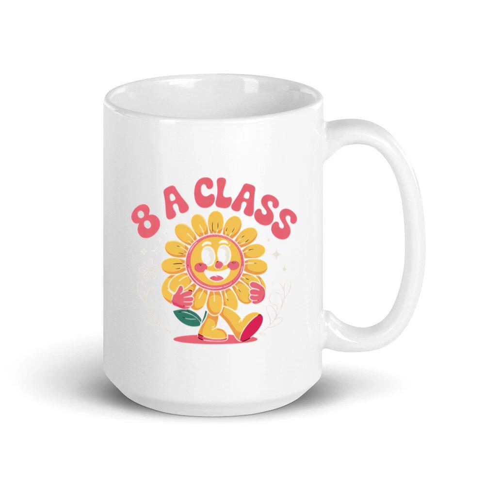 8A Class Happy Flower Groovy Artwork for Fun School Day Vibes Mug