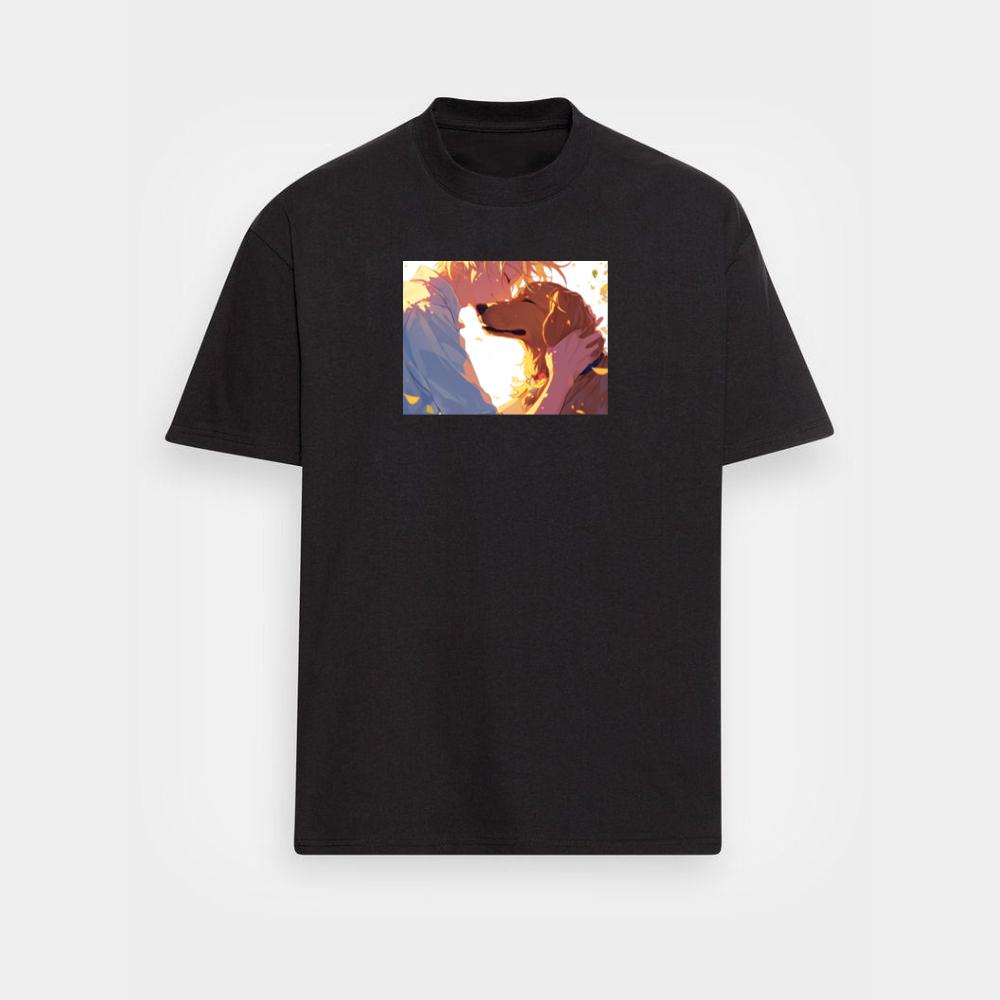 A Boy and His Dog in a Tender Embrace T-Shirts