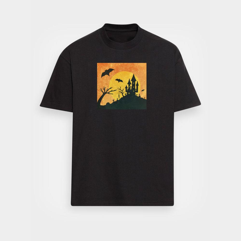 A Castle of Shadows in a Moonlit Midnight T-Shirts
