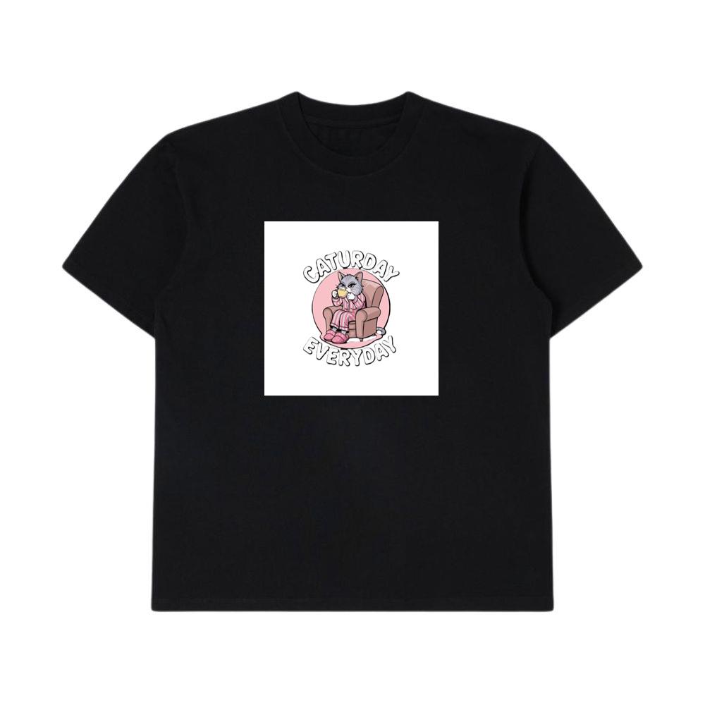 A Cat's Cozy Coffee Break in a World of Relaxation T-Shirts