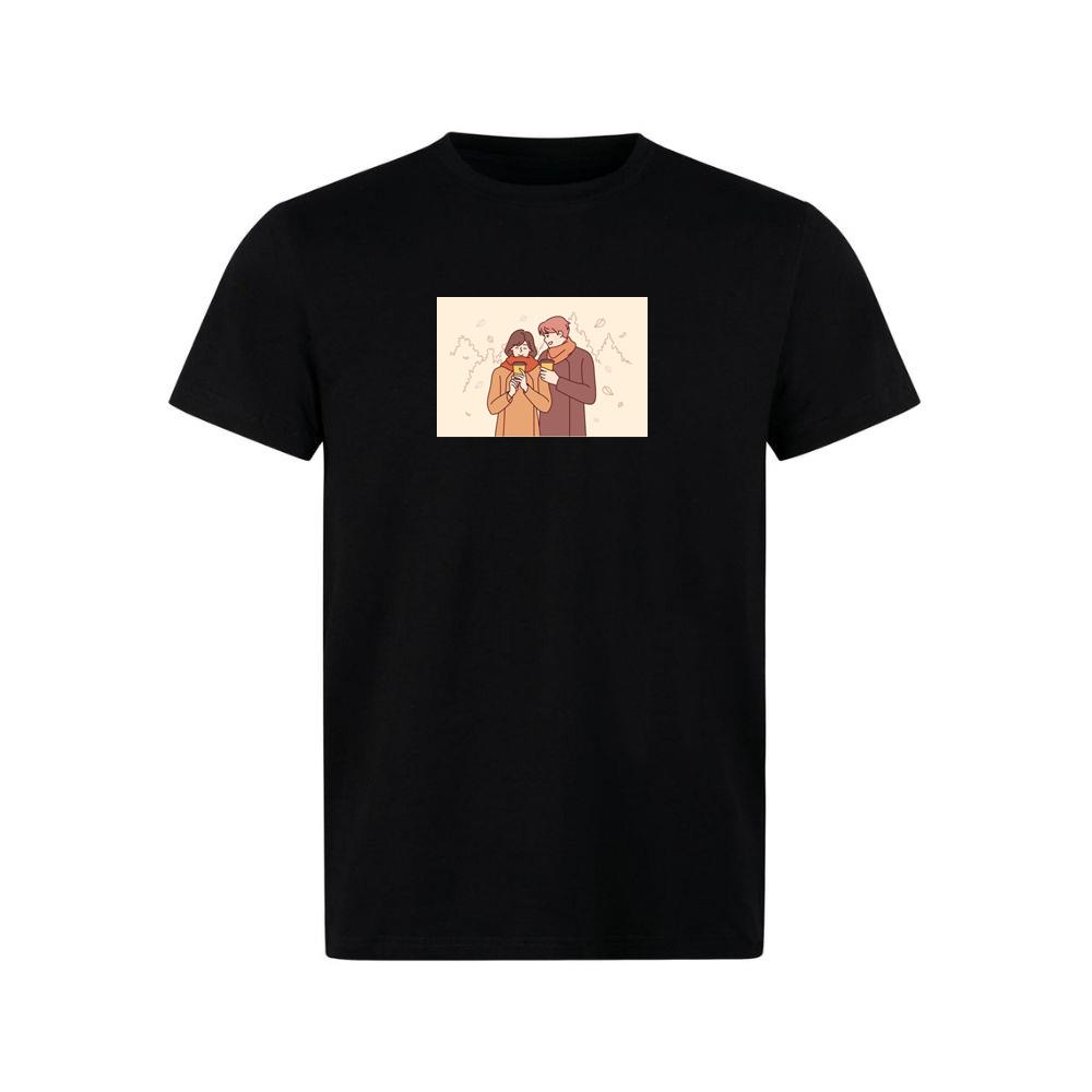 A Couple Enjoying a Cozy Moment Amidst Falling Leaves TShirts Muckyknees
