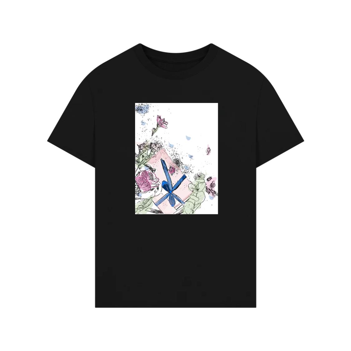 A Gift Box with Flowers and Ink Splatters in Soft Colors T-Shirt