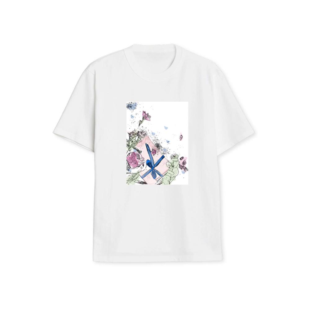 A Gift Box with Flowers and Ink Splatters in Soft Colors T-Shirts