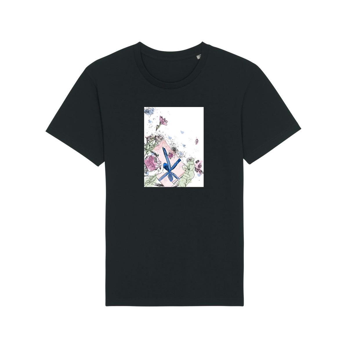 A Gift Box with Flowers and Ink Splatters in Soft Colors T-Shirts